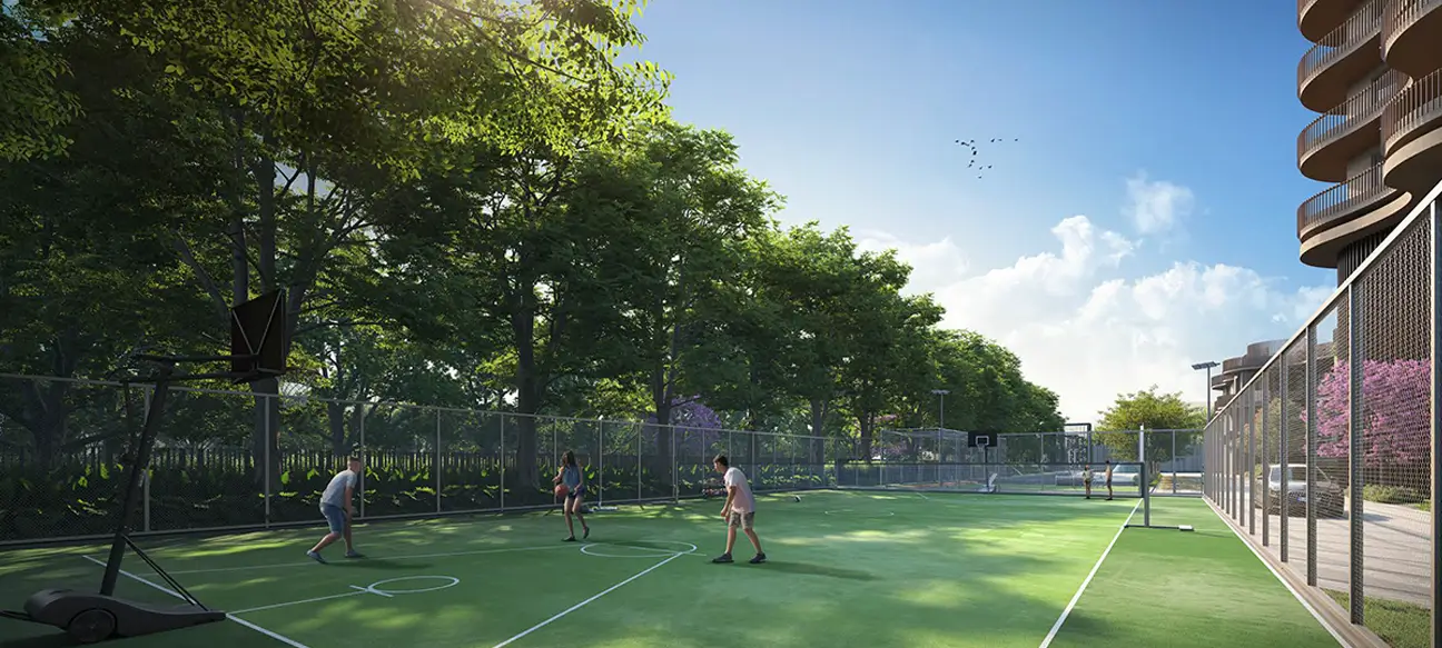Multi-sports court beside landscaped greens at Great Value Ekanam
